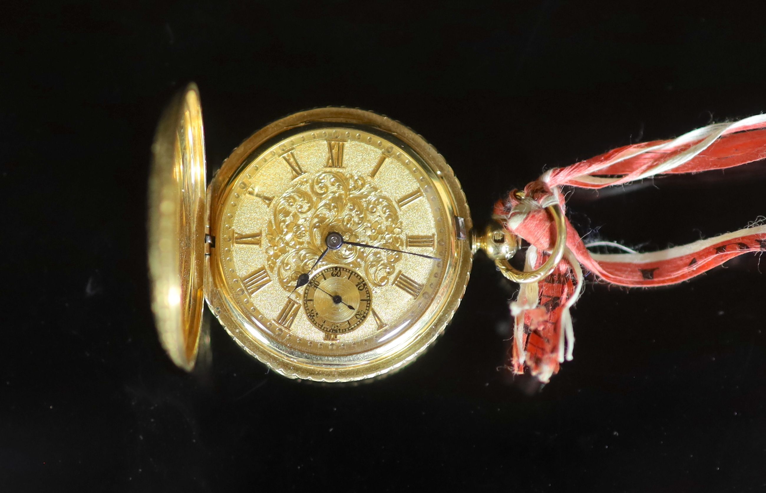 A Victorian engraved 18ct gold hunter keywind hunter fob watch, by James McCabe, Royal Exchange